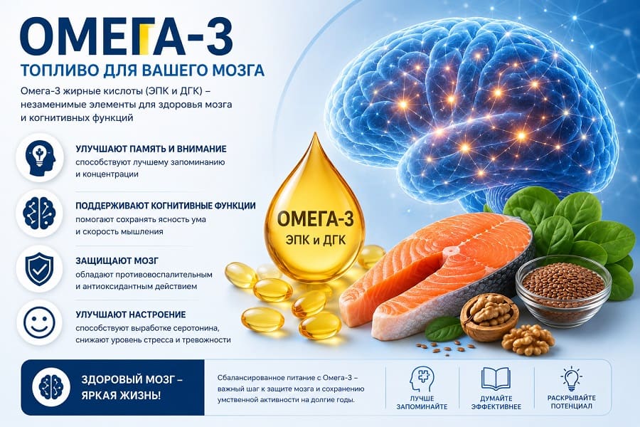 Омега-3 и здоровье мозга: улучшение когнитивных функций и памяти